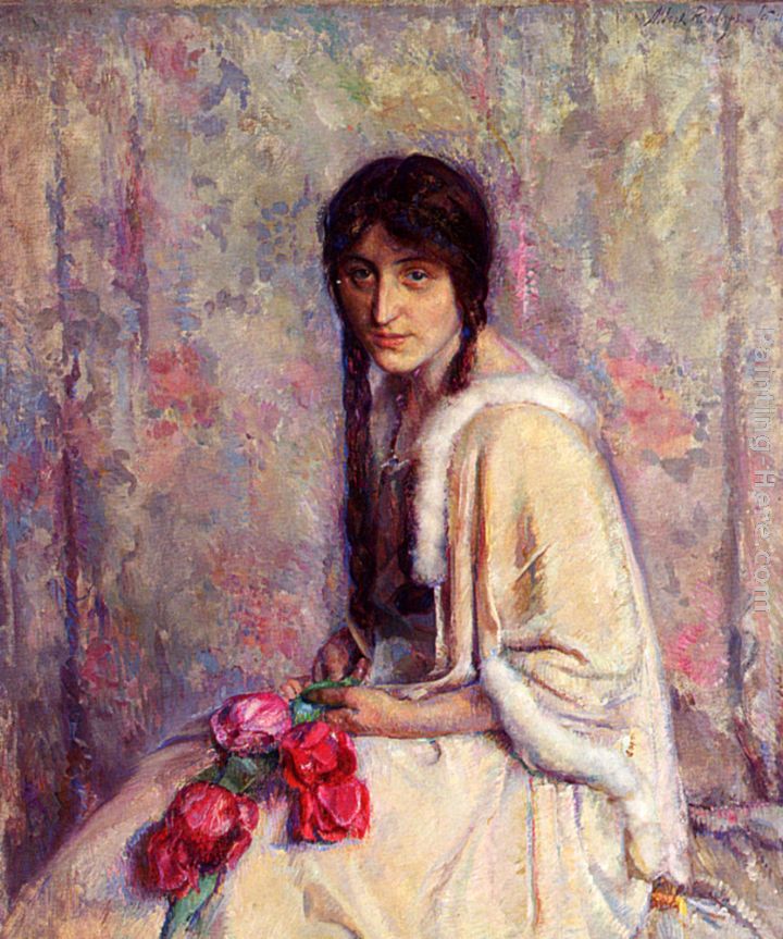 A Girl Holding Flowers painting - Albert Roelofs A Girl Holding Flowers art painting
